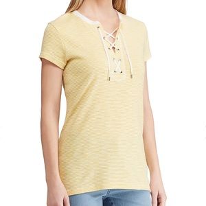 Striped Tee With Lace Up Placket